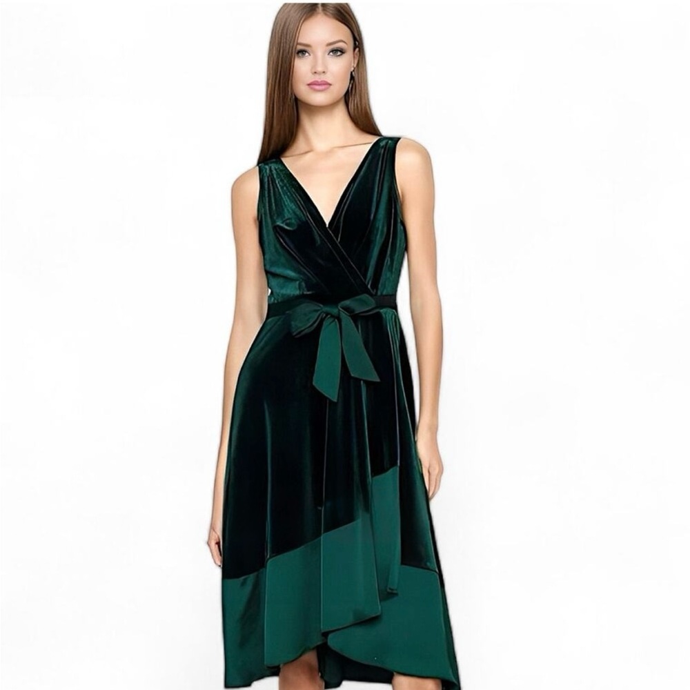 DKNY Emerald Green Velvet Wrap Midi Dress